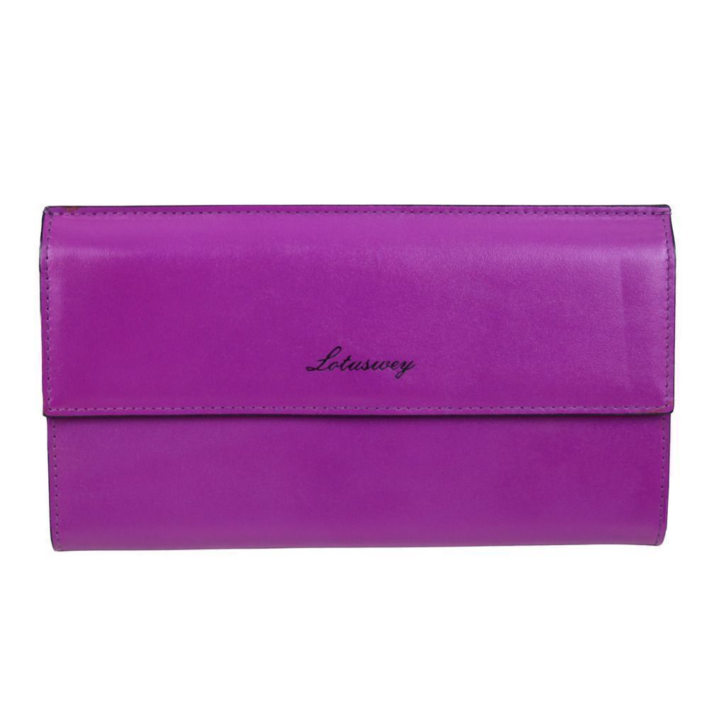 LOTUSWEY PURPLE GENUINE LEATHER CLASP BILL HOLDER ID CARD WALLET CLUTCH PURSE
